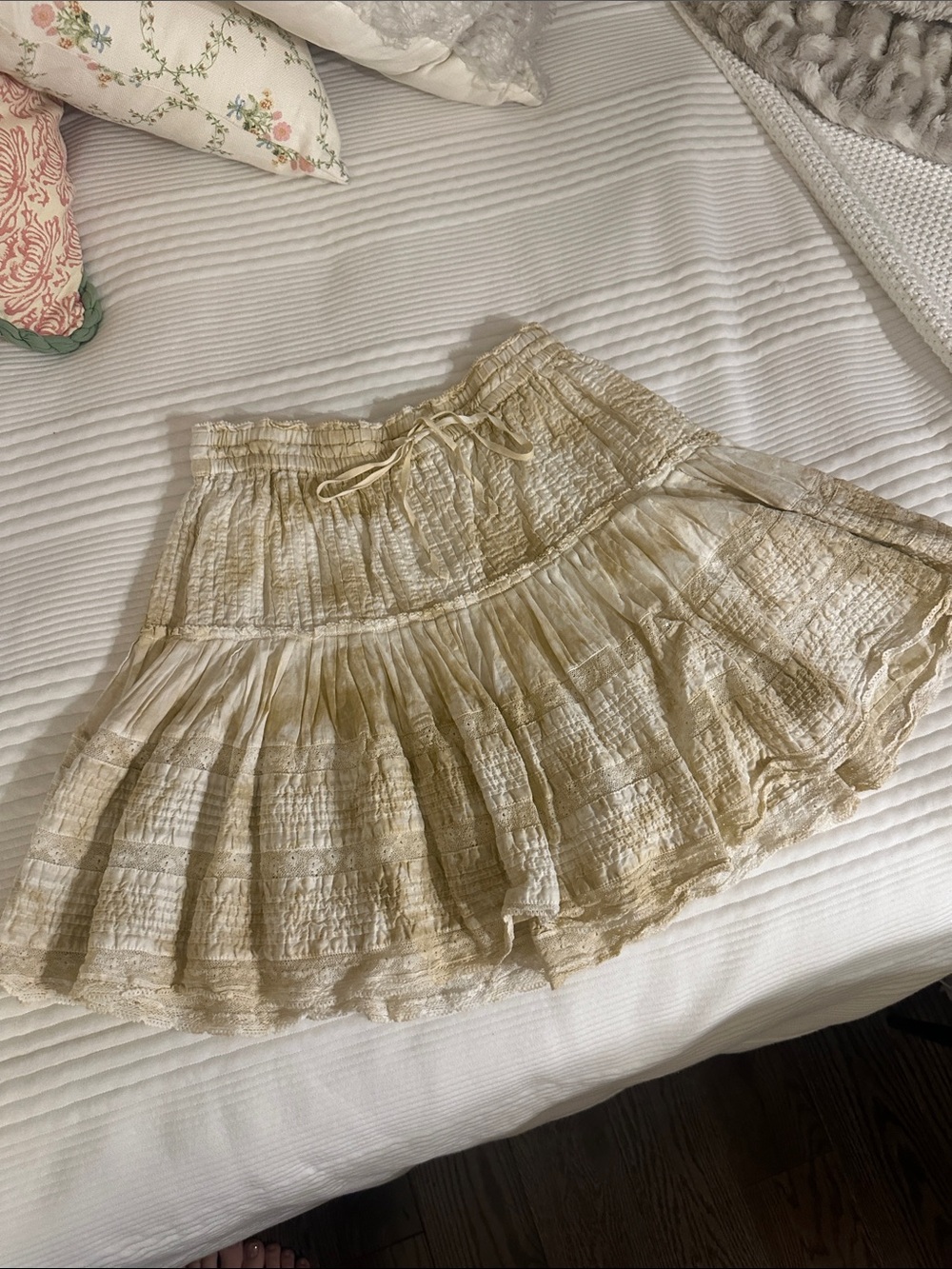 Boho Cream Tiered Ruffle Skirt with Drawstring Waist